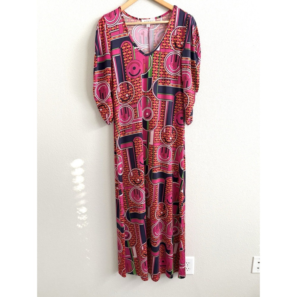 Nikki Poulos Colorful Print Caftan Womens Small Resortwear Beach Cruise Travel